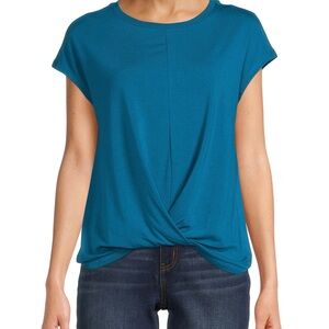 Time and Tru Blue Twist Front Top